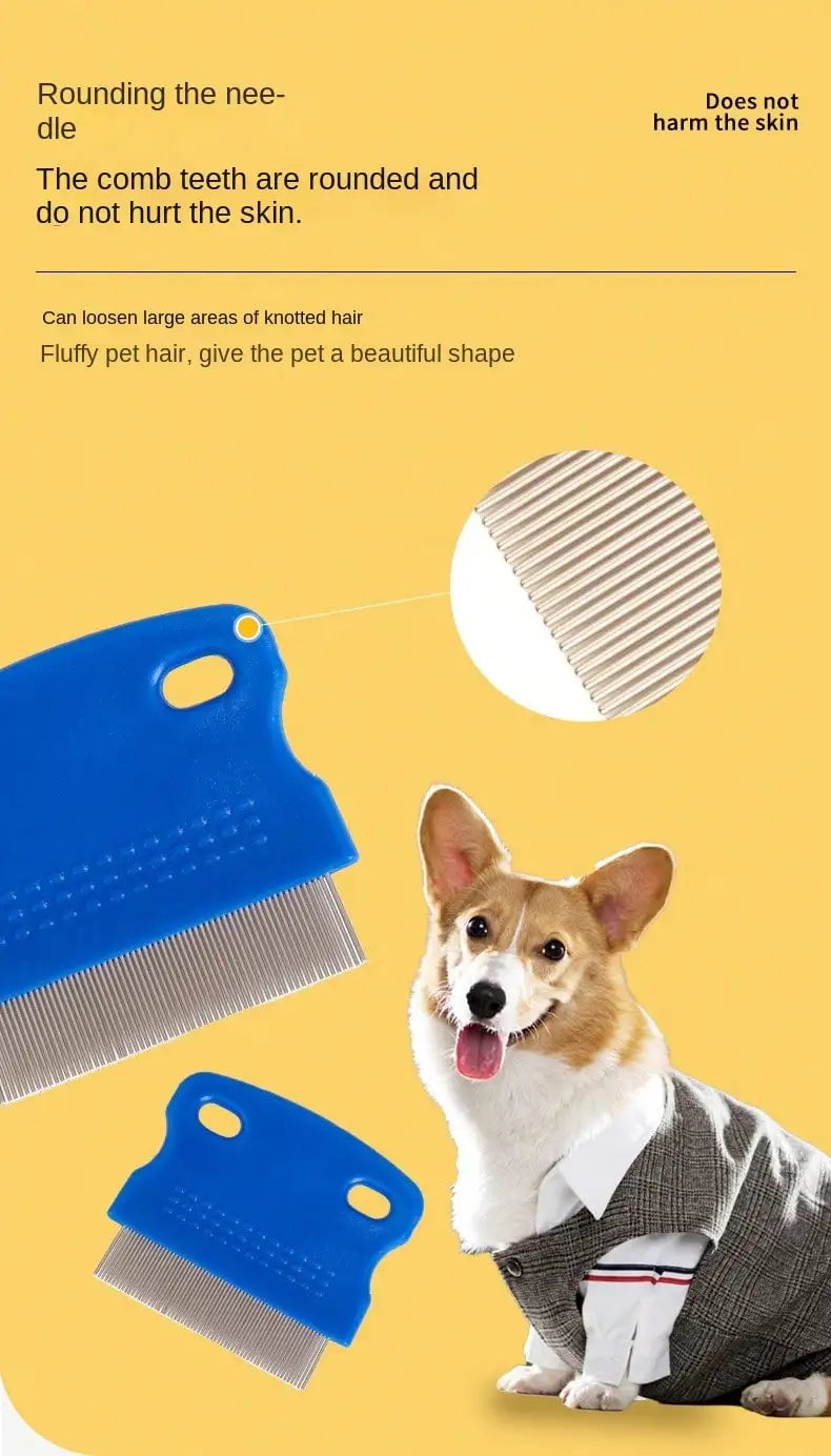 4 Pack Flea Lice Comb, Stainless Steel Dog Cat Grooming Combs with Rounded Teeth, Double Sided Professional Pet Tear Stain Remover