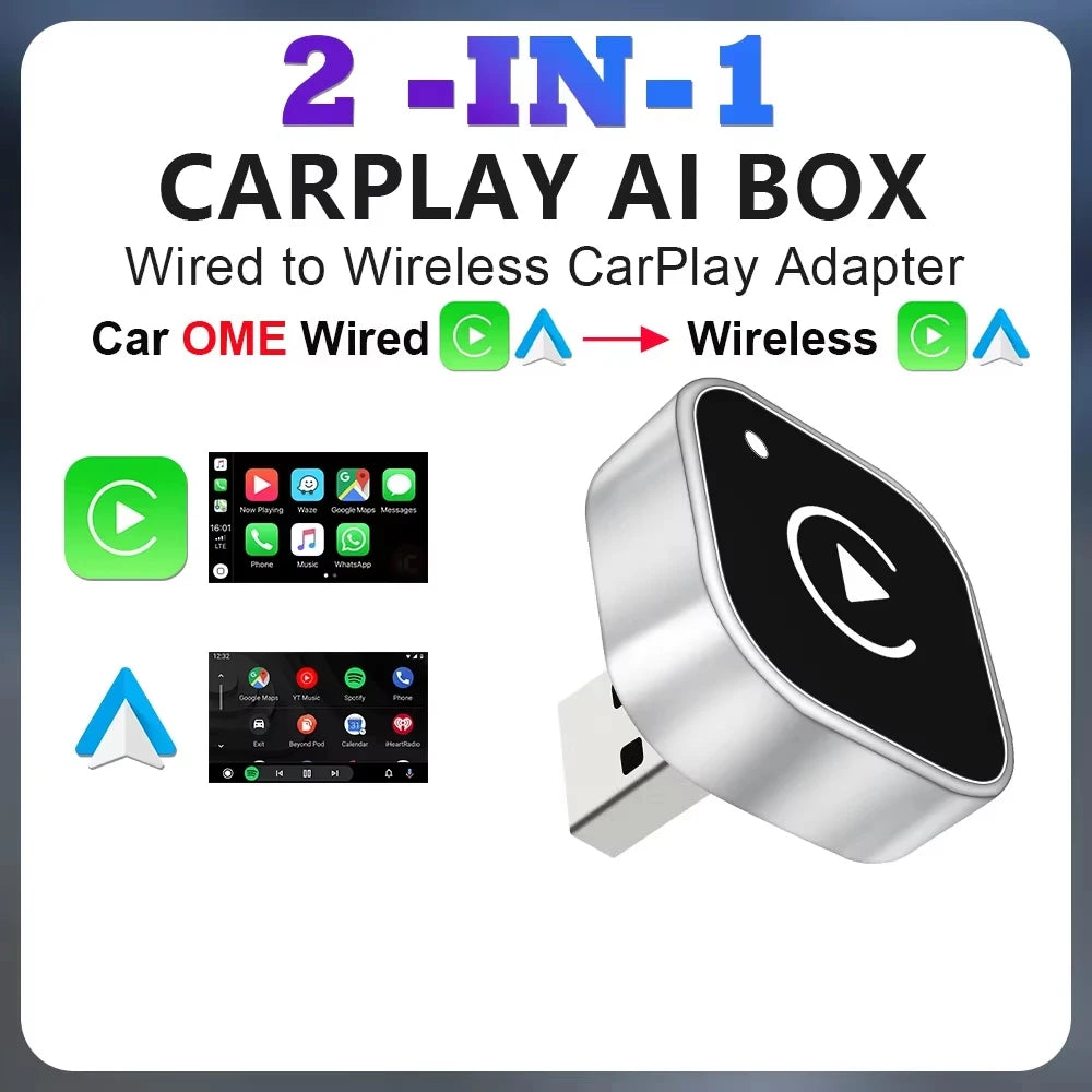 2-in-1 Wireless CarPlay & Android Auto Adapter (OEM Stereo)