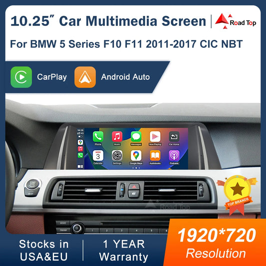 10.25" Wireless CarPlay & Android Auto Display Screen, Compatible with BMW 5 Series F10 F11 CIC NBT