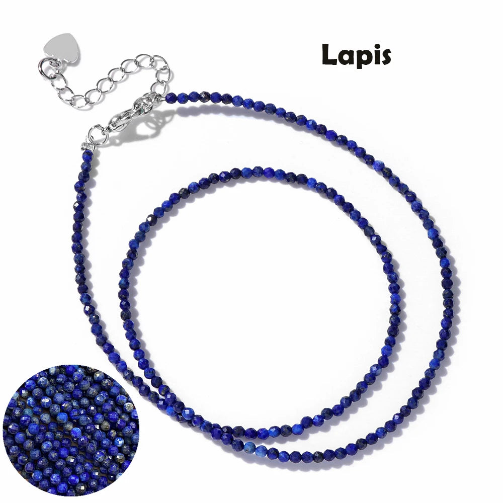 Mini Gem Stone Beaded Necklace 2mm Faceted Natural Agat Quartz Female Fashion Party Choker for Women Girl Jewelry Gift Wholesale