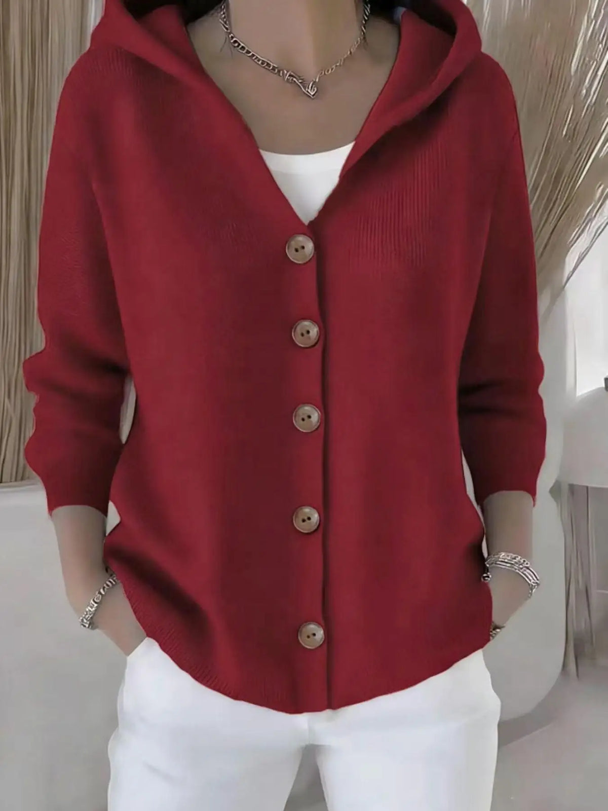 Women's Hooded Knit Cardigan - Casual Open Front V-Neck Sweater - photo 11