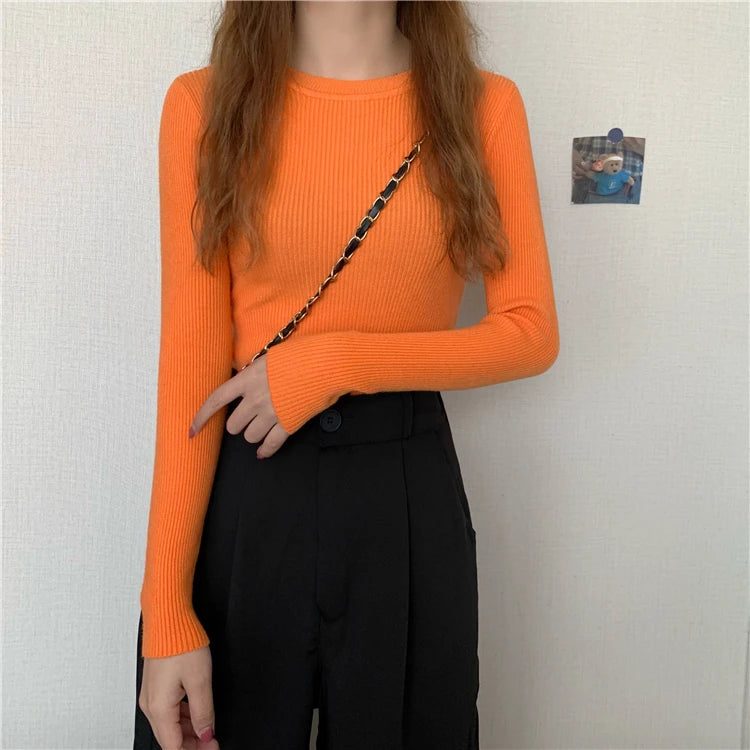 Women's Basic Knit Pullover — Stretch Crew Neck Jumper