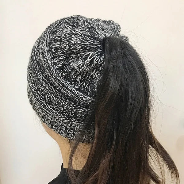 Women's Messy Bun Ponytail Beanie - Open Knit Winter Hat - photo 7