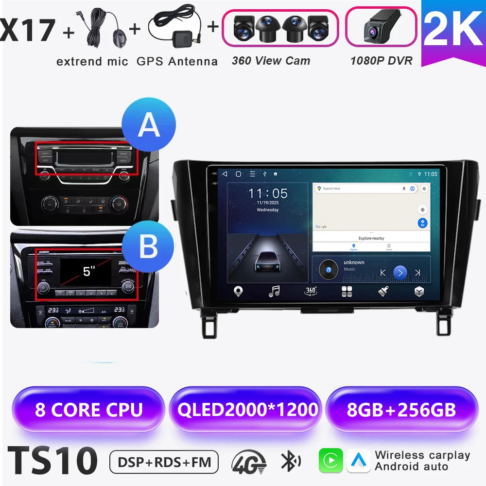 Wireless CarPlay Android Auto Car Radio for Nissan Qashqai J11 X-Trail 3 2013-2017 avigation GPS Car Radio Multimedia Video Play