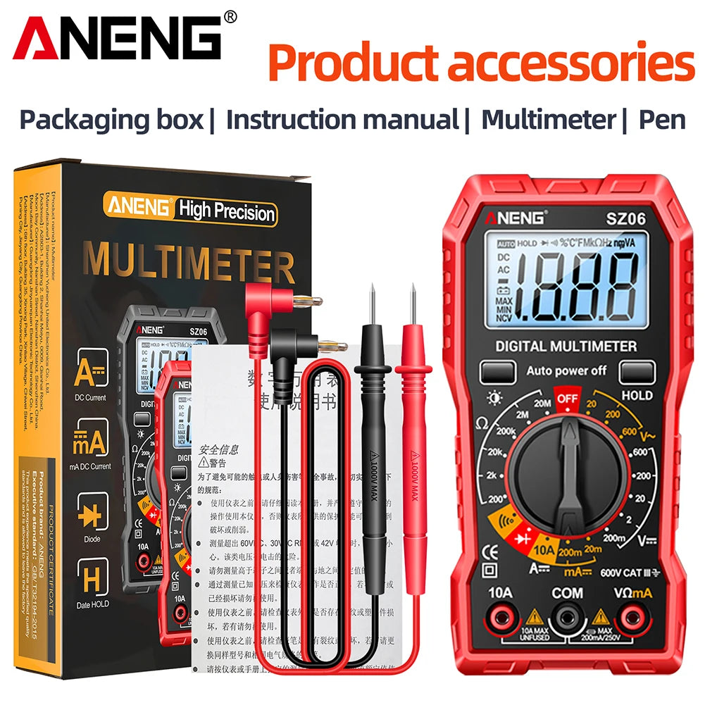 ANENG Digital Multimete True RMS Handheld Multifunction High Precision Tester NCV AC/DC Votage Current Resistance Ohm Tool