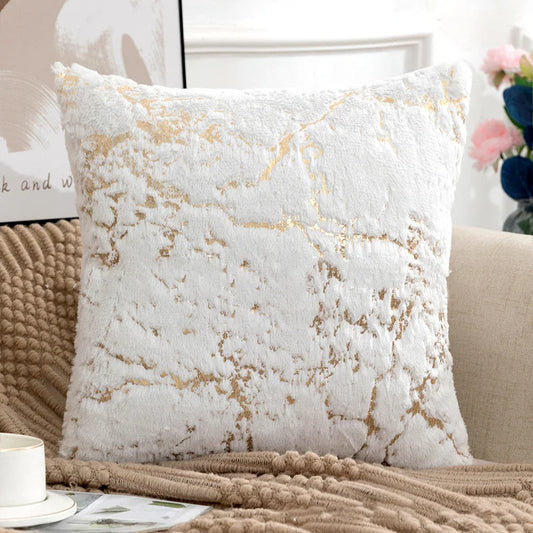 Plush Faux Fur Cushion Cover 43x43cm - Golden Fur Decorative Pillow Case