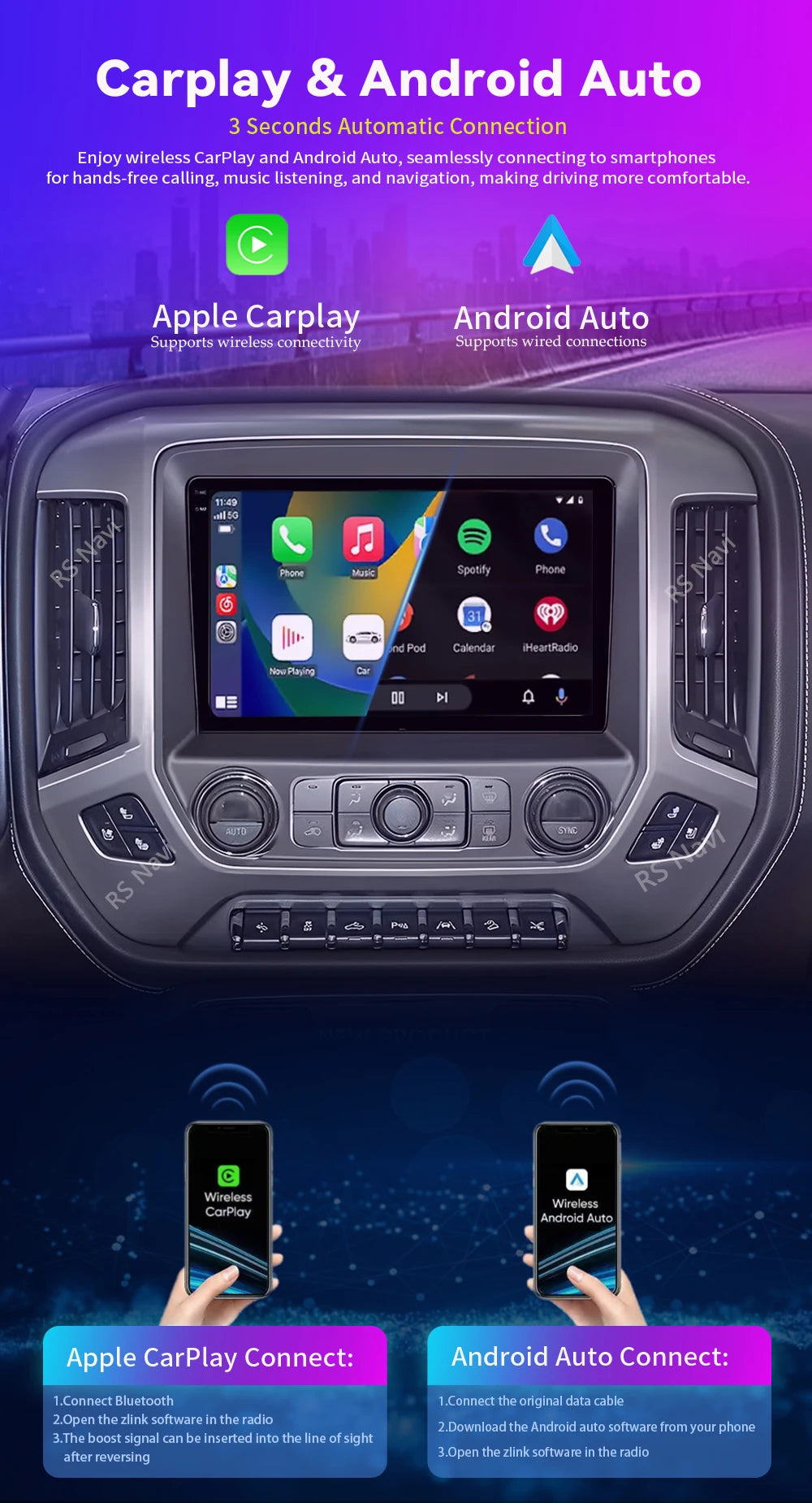 Android 16 Carplay Auto Car Radio Multimedia For Chevrolet Silverado 3 GMTK2 2014 2015 2016 2017 2018 Autoradio Stereo Head Unit
