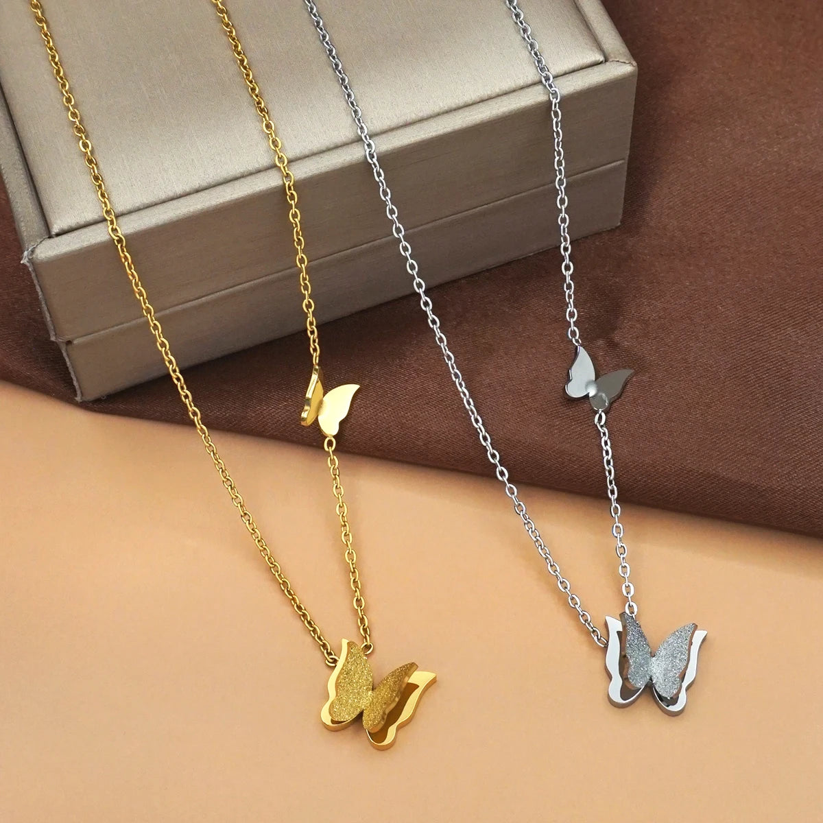 Valentine's Day Gifts for Women, Sandblasted Butterfly Necklace Bracelet Earrings Set, Party Halloween Back to School Dainty Fas