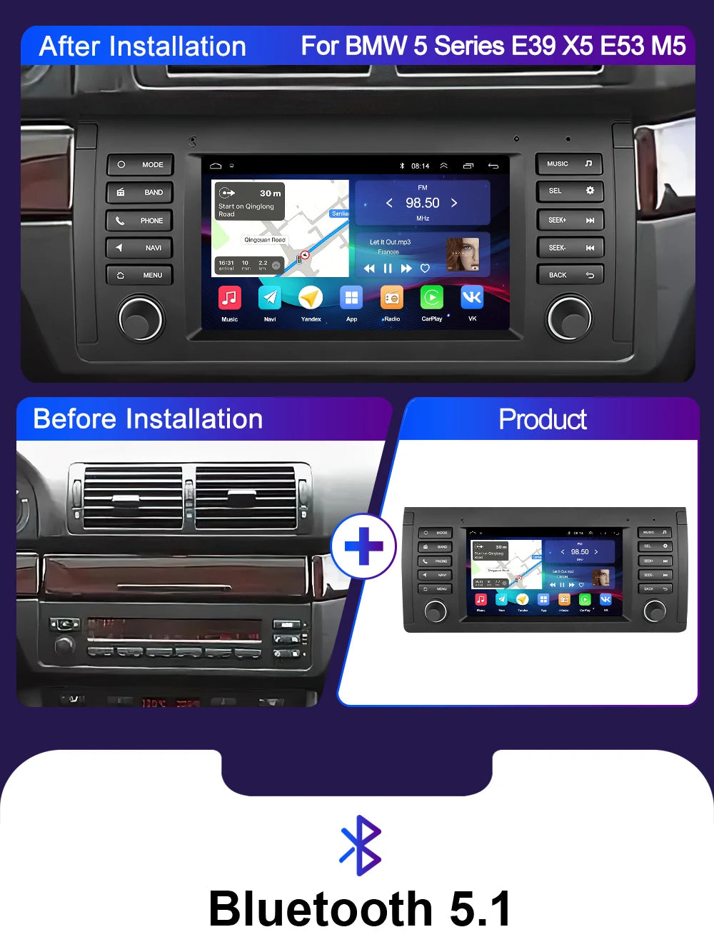 LEHX L6 2din Android14 Auto Carplay Car Radio Multimedia Stereo For BMW E53 5 Series E39 M5 1995-2003 Stereo autoradio gps 2 din