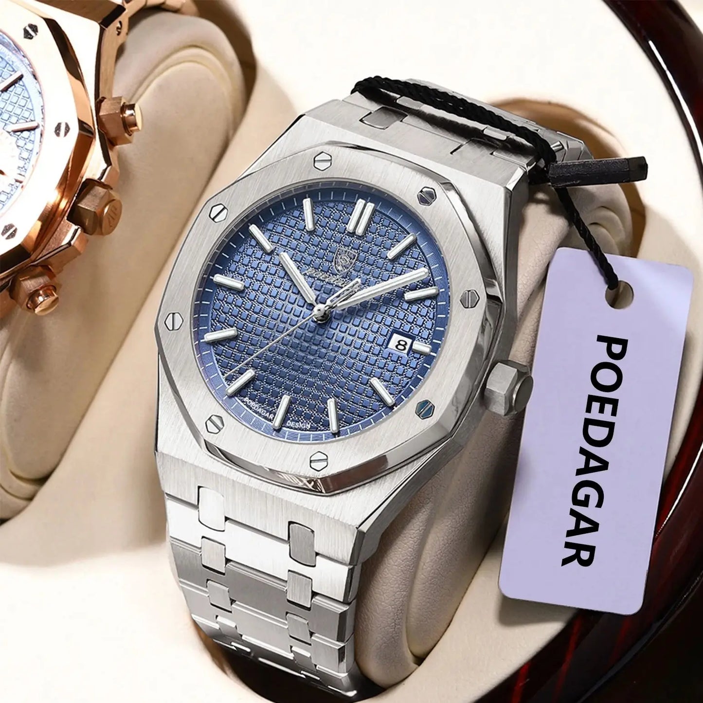 POEDAGAR Men's Quartz Watch — Stainless Steel, Luminous Dial