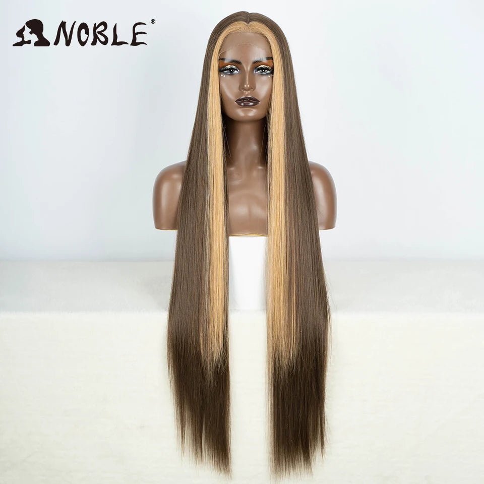 Noble Synthetic Lace Front Wig Cosplay 38 Inch 13X4X1 Straight Lace Front Wigs For Women Blonde Wigs High Density Lace Wig