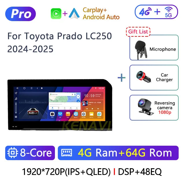 12.3" Car Stereo with Apple CarPlay & Android Auto, Compatible with Toyota Prado LC250 (2024-2025)