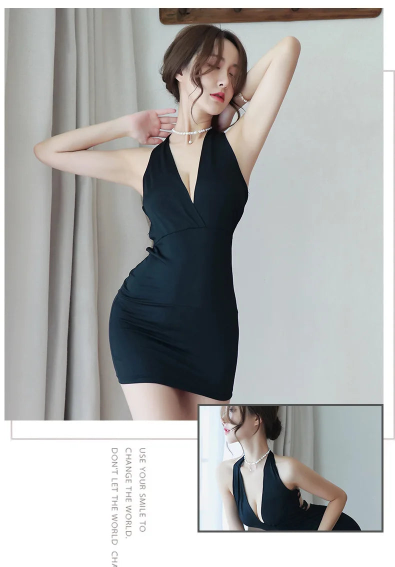 Summer Deep V backless Dress Women sexy uniform seductive nightclub attire secretary attire OL attire clothes Woman party dress
