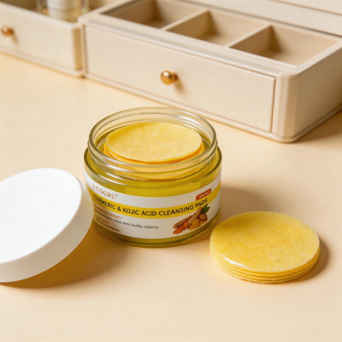 Turmeric & Kojic Acid Cleansing Pads, Exfoliating Face Pads for Dark Spots and Hyperpigmentation, Antioxidant Brightening Facial