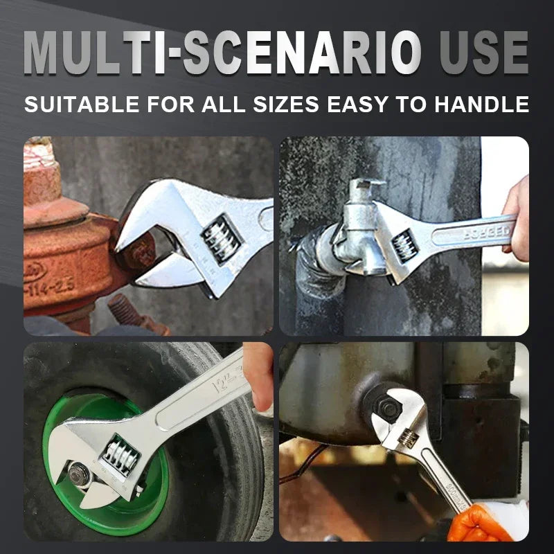 Openin Long Handle Universal Spanner  Adjustable Wrench Large Clamp Steel Mechanical Workshop Hand Repair Tools 6/8/10/12 inchs