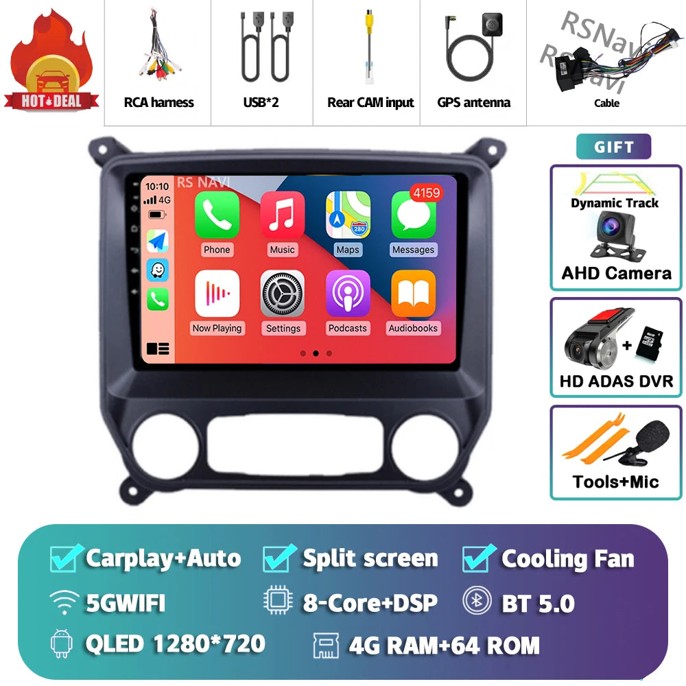 Android 16 Carplay Auto Car Radio Multimedia Player For Chevrolet Silverado 3 GMTK2 2013 - 2019 E53 X5 M5 Wireless BT Snapdragon