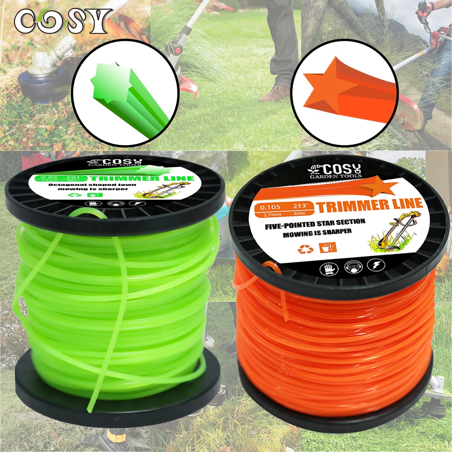 COSY 1LB Nylon Octagonal shape Mowing Trimmer Line Trimmer Head String for Grass Trimmer Roll Grass Rope Line Brushcutter Wires