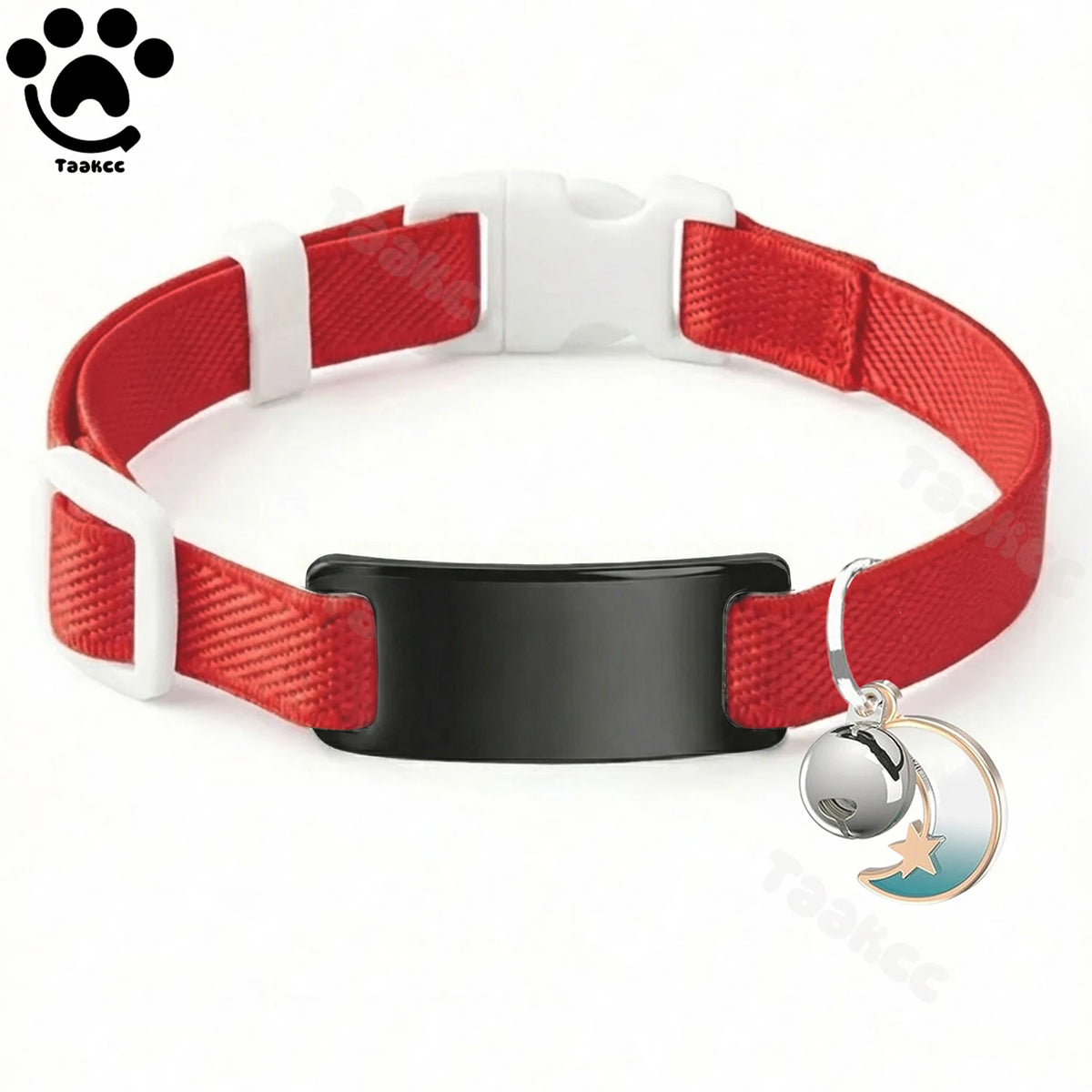 Customized Fashion Elastic Cat Collar Free Engraved Puppy Kitten Anti-lost Pet ID Nameplate Necklace With Bell & Moon Ornament