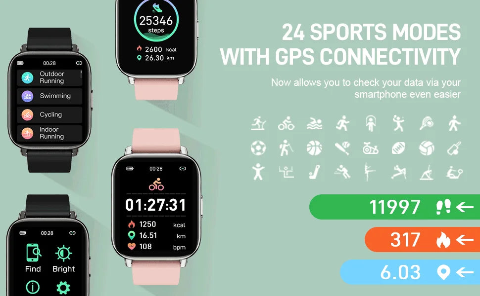 Jxrev Smart Watch, Fitness Tracker Watch for Men Women, 1.69'' Touch Smartwatch Fitness Watch with Ultra Thin Watch.