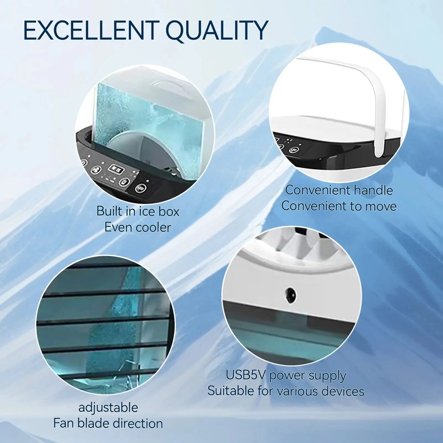 Portable Evaporative Air Cooler – 3-Speed Mini Cooling Fan with 900ml Humidifier Tank