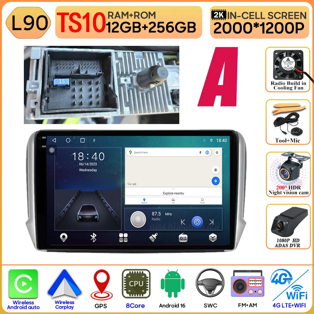 Android 16 GPS Navigation For Peugeot 2008 208 Series 2012 - 2018 Carplay Car Radio Multimedia Player Stereo Video BT 2k Screen