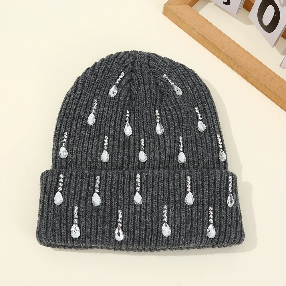 Women's Knit Beanie with Rhinestones and Pearls - Winter Hat - photo 8