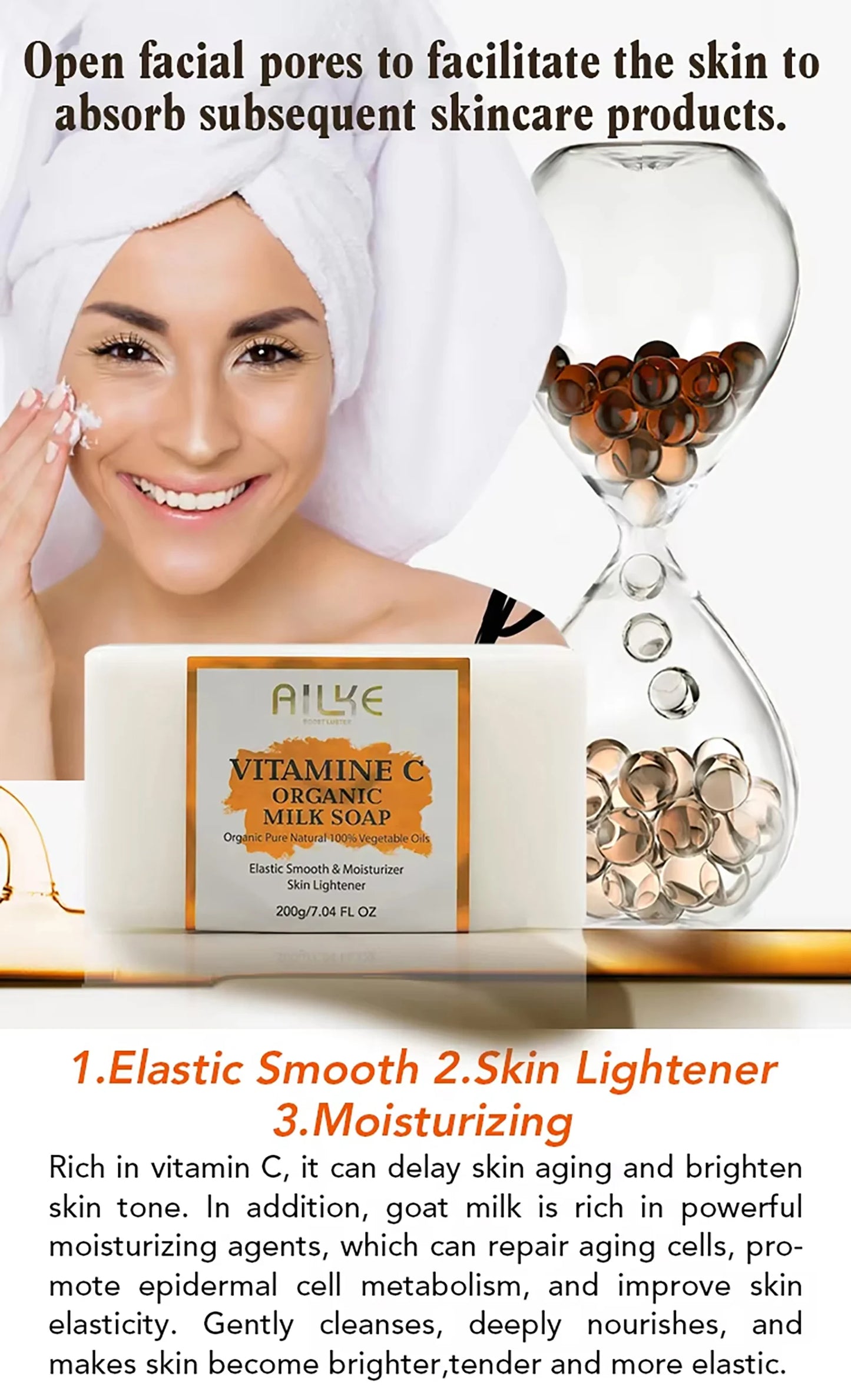 Ailke organic milk soaps containing vitamin C, whitening, wrinkle reducing, anti-aging, smoothing, and softening the skin,200g