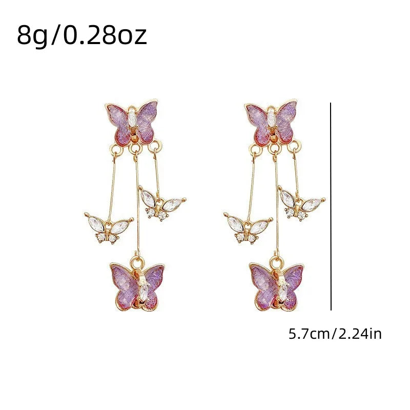 Purple Butterfly Tassel Earrings – Crystal Drop Jewelry