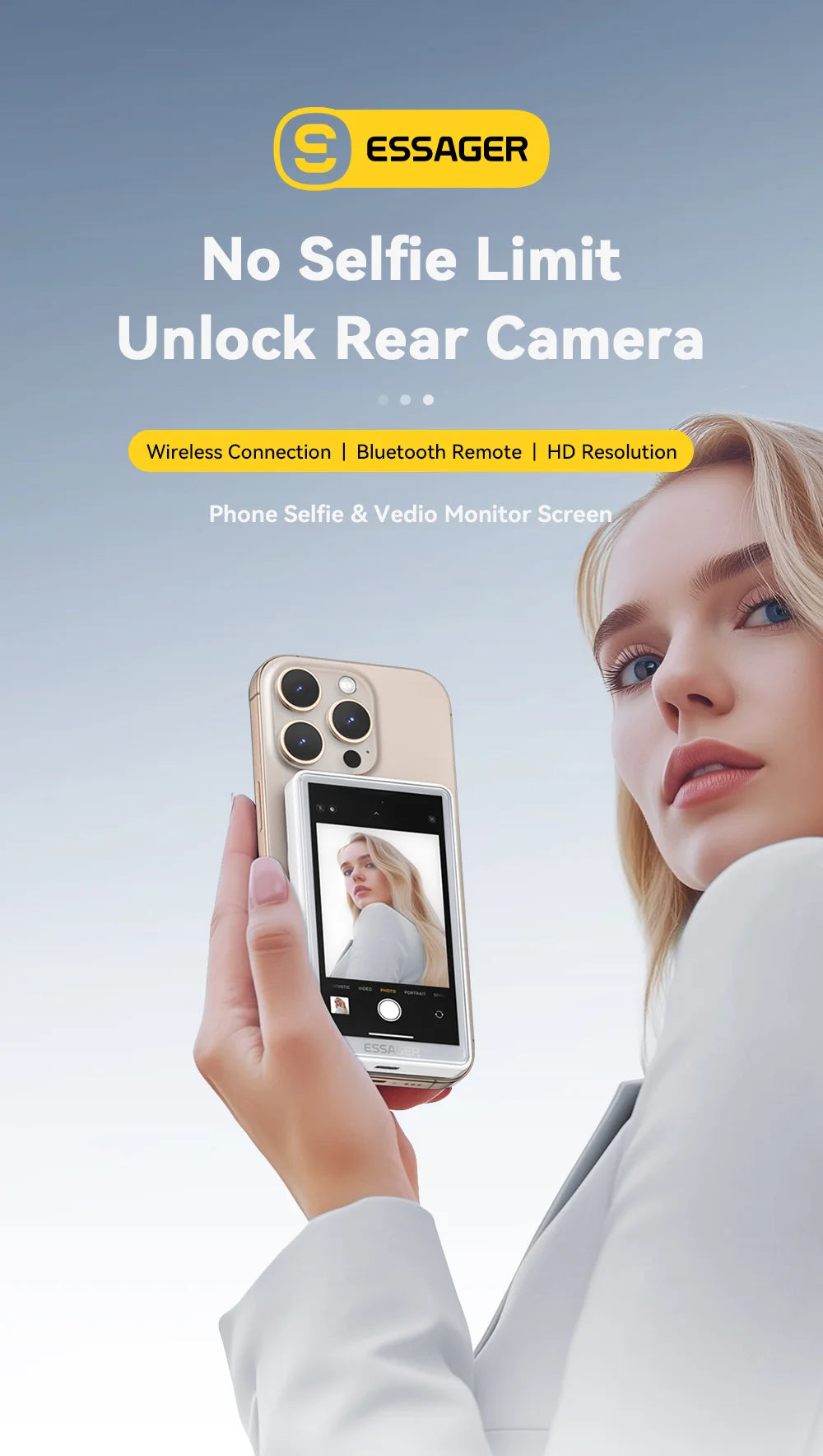 ESSAGER Magnetic Phone Selfie Monitor Screen for Smartphone Rear Camera Selfie Vlog Live Stream for iPhone Android phone