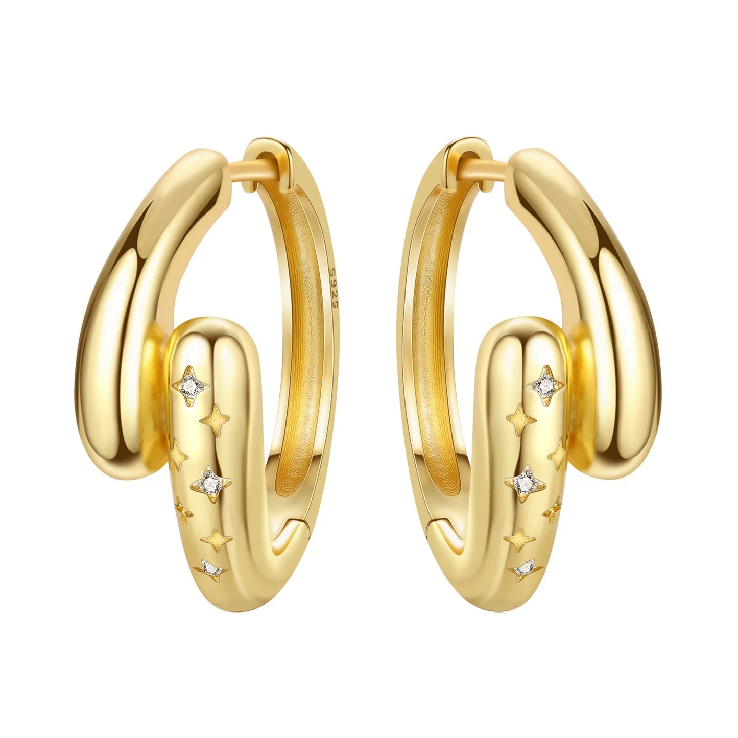 Original 2026 S925 Sterling Silver Zircon 18K Gold Lining Vintage Hoop Earrings for Women Birthday Party Wedding Gift Jewellery