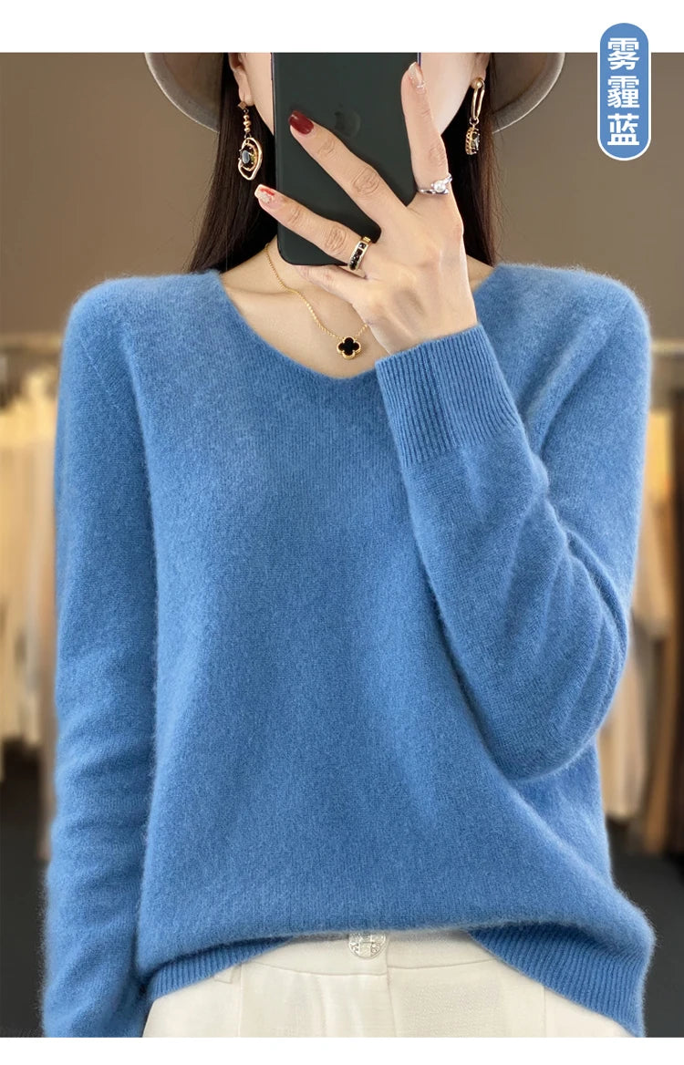 Women's Merino Wool V-Neck Sweater