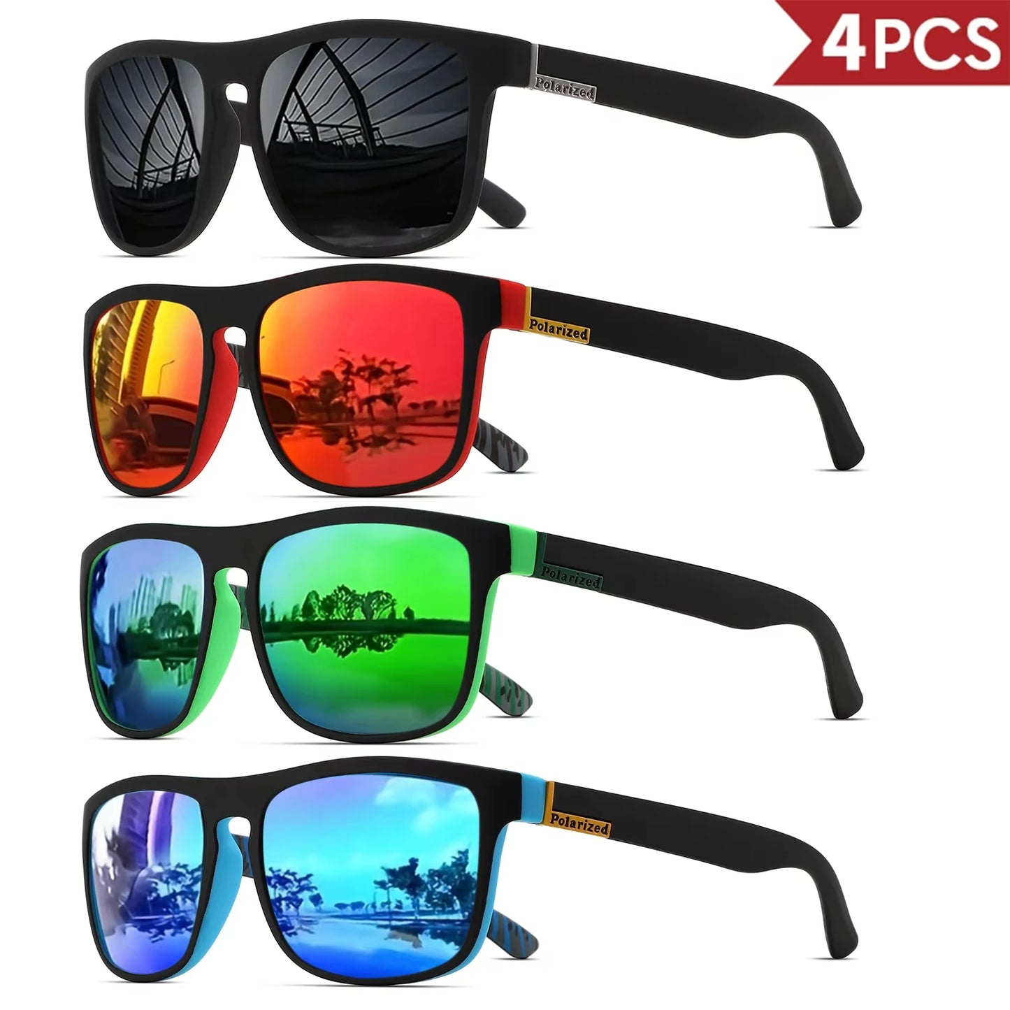 Men's Square Polarized Sport Sunglasses — UV400 Multi-Pack