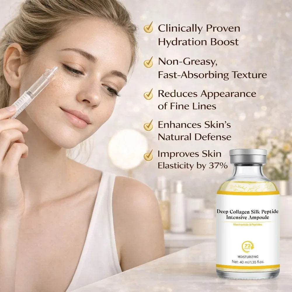 rrAmpoule intensive au collagène et aux peptides de soie, hydratant profond, renforce la peau, lifting, resserrement et fermeté,
