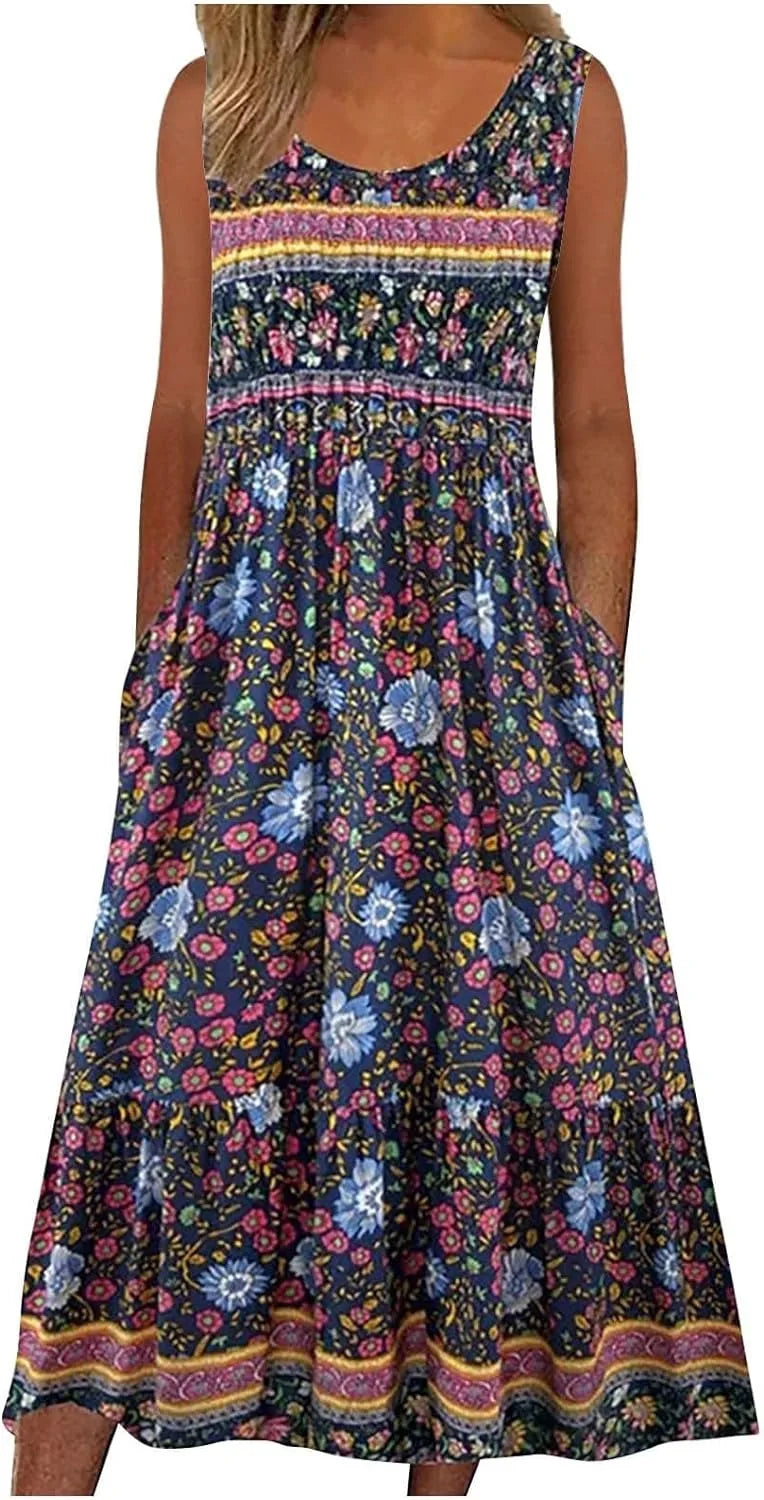 Women's European Print Sleeveless Pullover Casual Dress – Summer Floral Strap Dress 2026