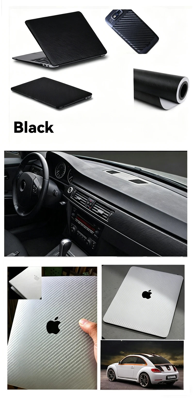 150cm Wide 3D Carbon Fiber Vinyl Film 3M Car Stickers Waterproof DIY Auto Vehicle Motorcycle Car Styling Wrap Roll Accessories