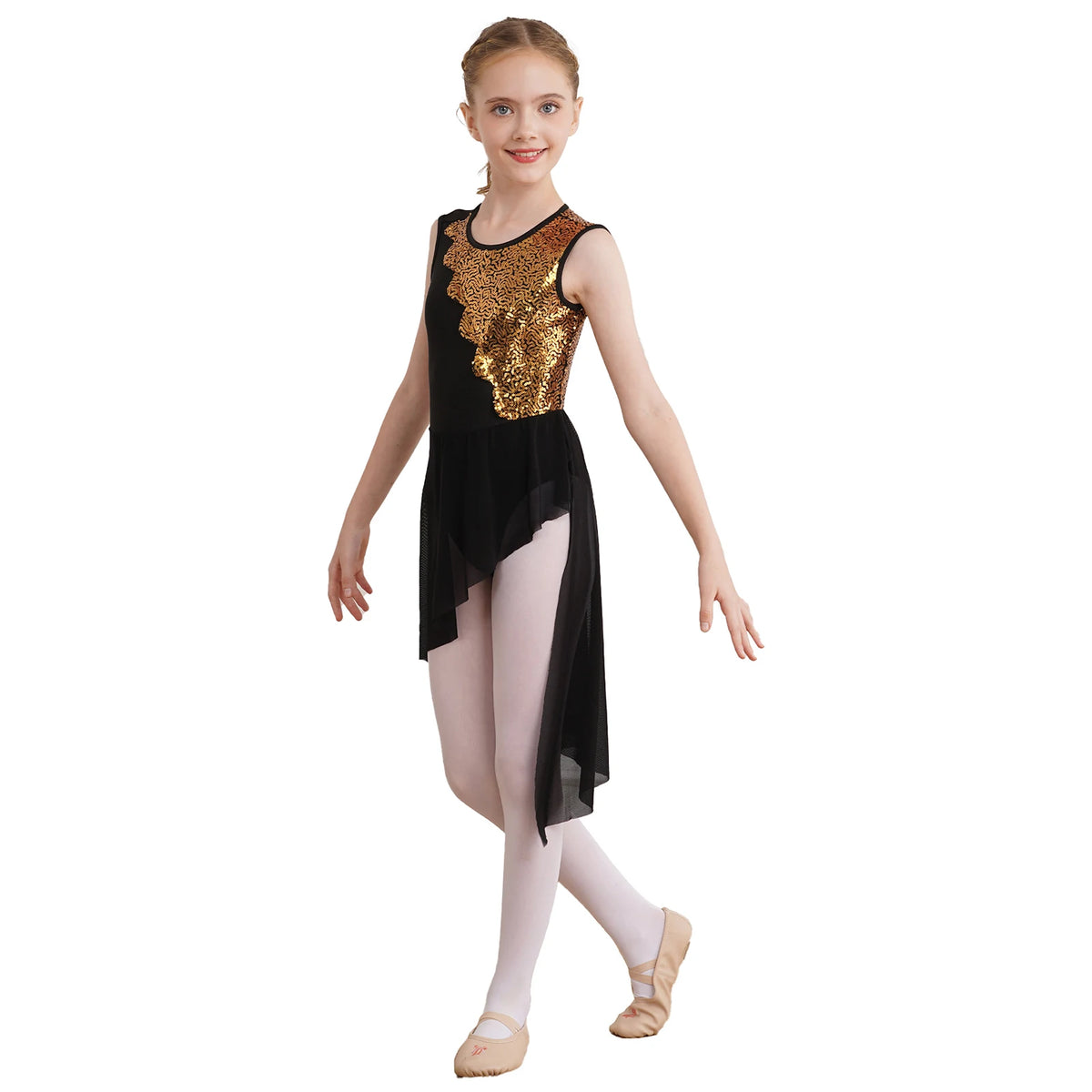 Girls sequin irregular-hem lyrical tutu dress
