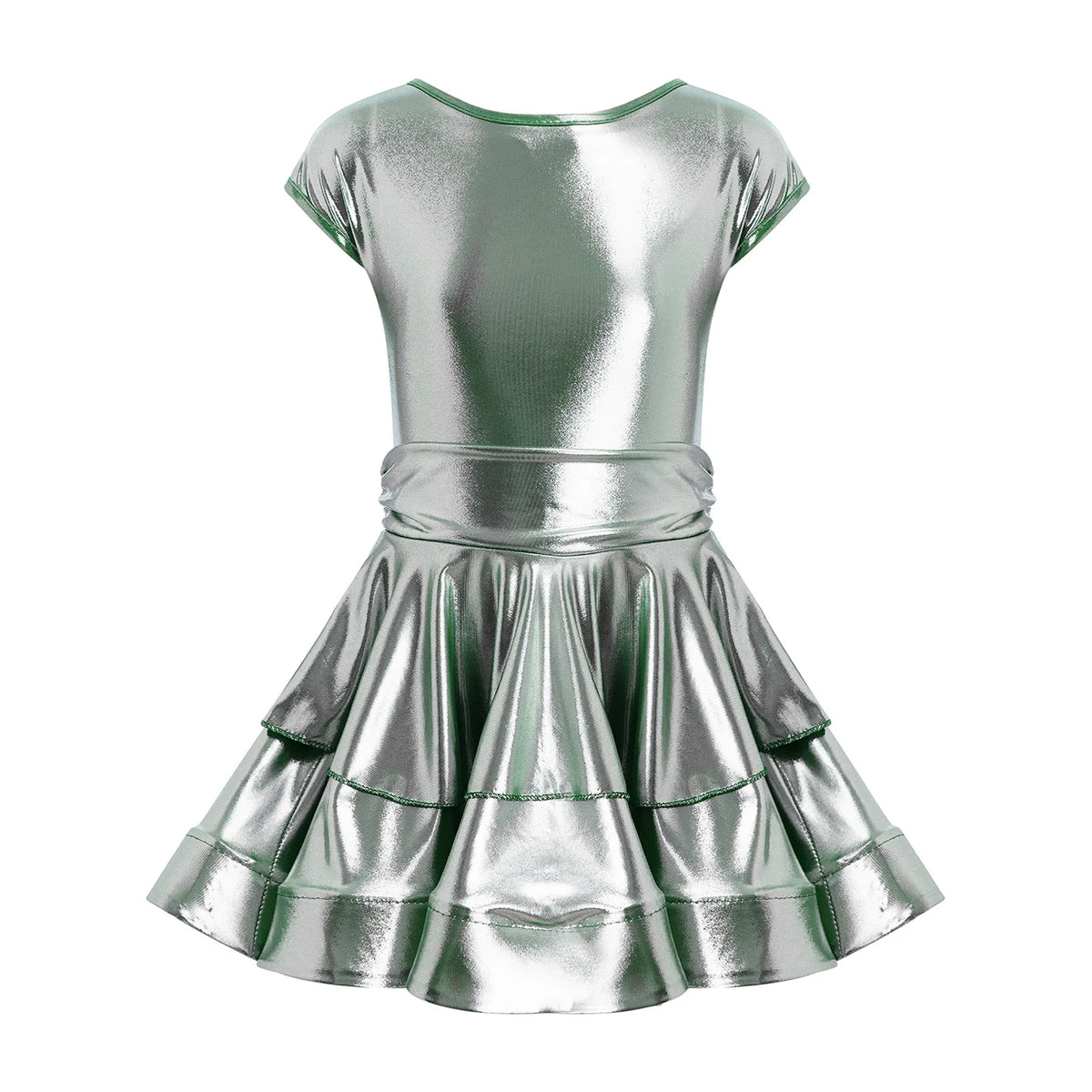 Girls cap-sleeve tiered metallic Latin dress