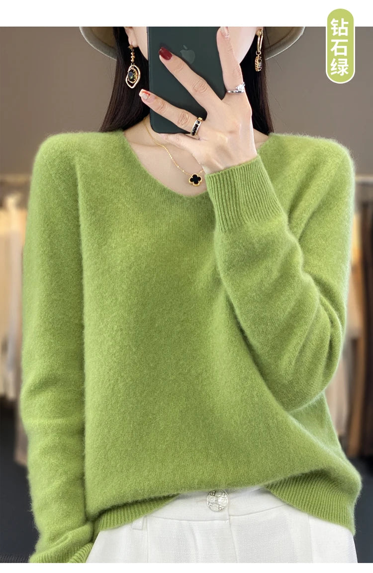 Women's Merino Wool V-Neck Sweater