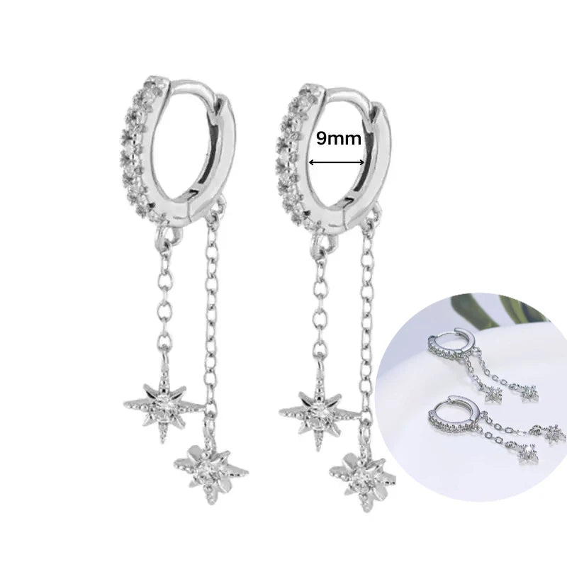 925 Sterling Silver Tassel Hoop Earrings for Women - White Zircon