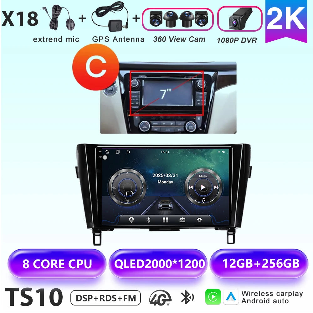Wireless CarPlay Android Auto Car Radio for Nissan Qashqai J11 X-Trail 3 2013-2017 avigation GPS Car Radio Multimedia Video Play