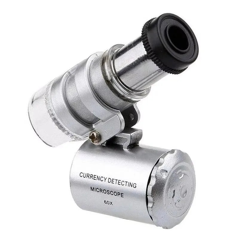 Mini 60X Microscope LED Jewelry Loupe UV Currency Detector Portable Magnifier Magnifying Eye Lens Magnifying Glass Loupe