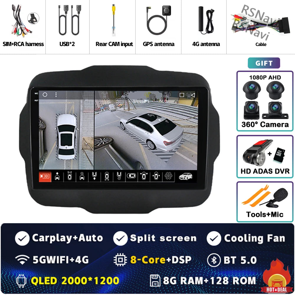 Android 16 For Jeep Renegade 2016 - 2020 2K QLED Android Car Radio Multimedia Video Player GPS AI Voice CarPlay 4G Stereo