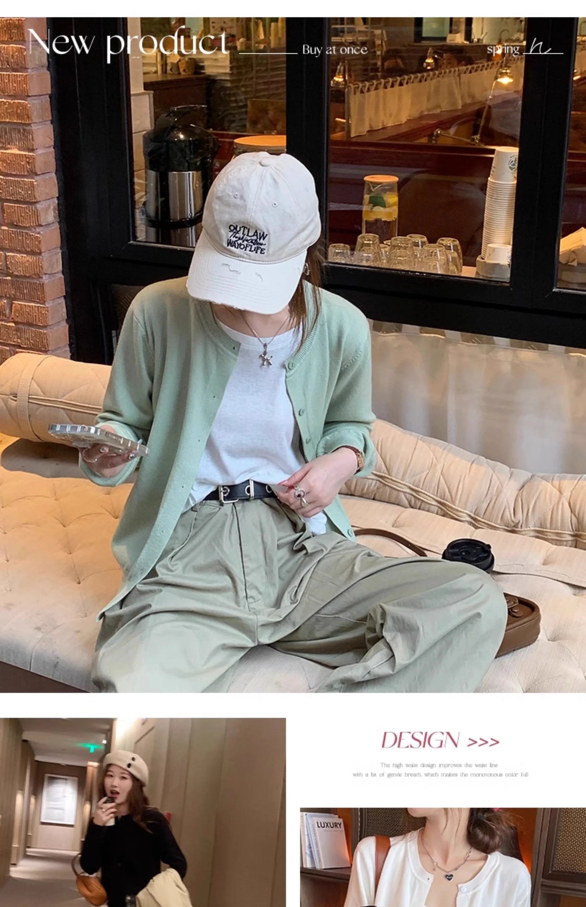 Women's slim button cardigan, crew neck knit — view 5 of 20