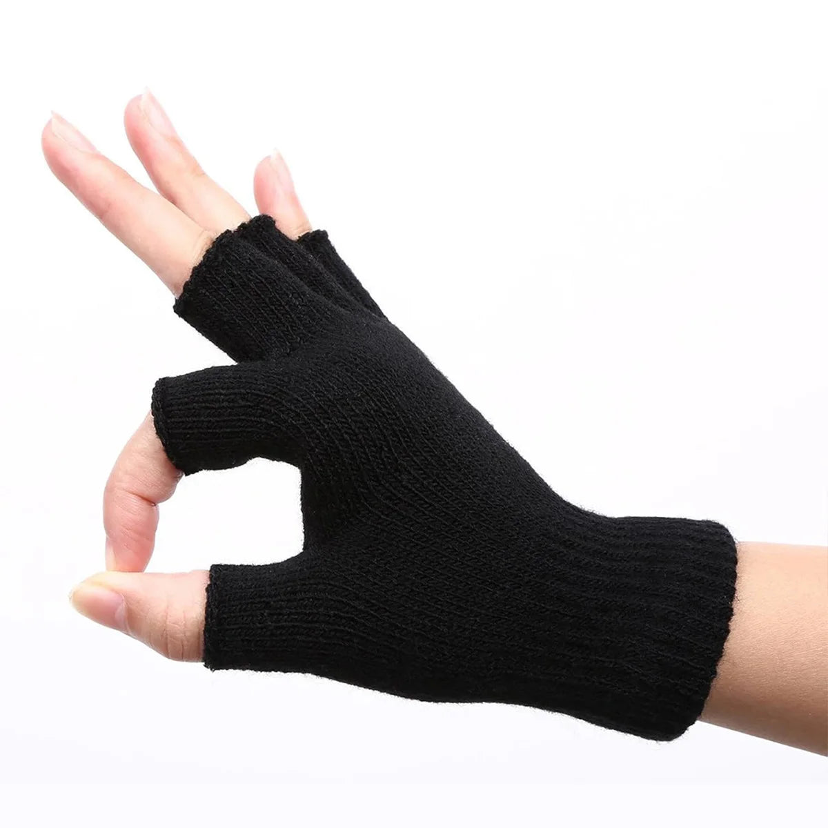 Knit Half Finger Gloves - Stretchy Fingerless Mittens, 1 Pair - photo 4