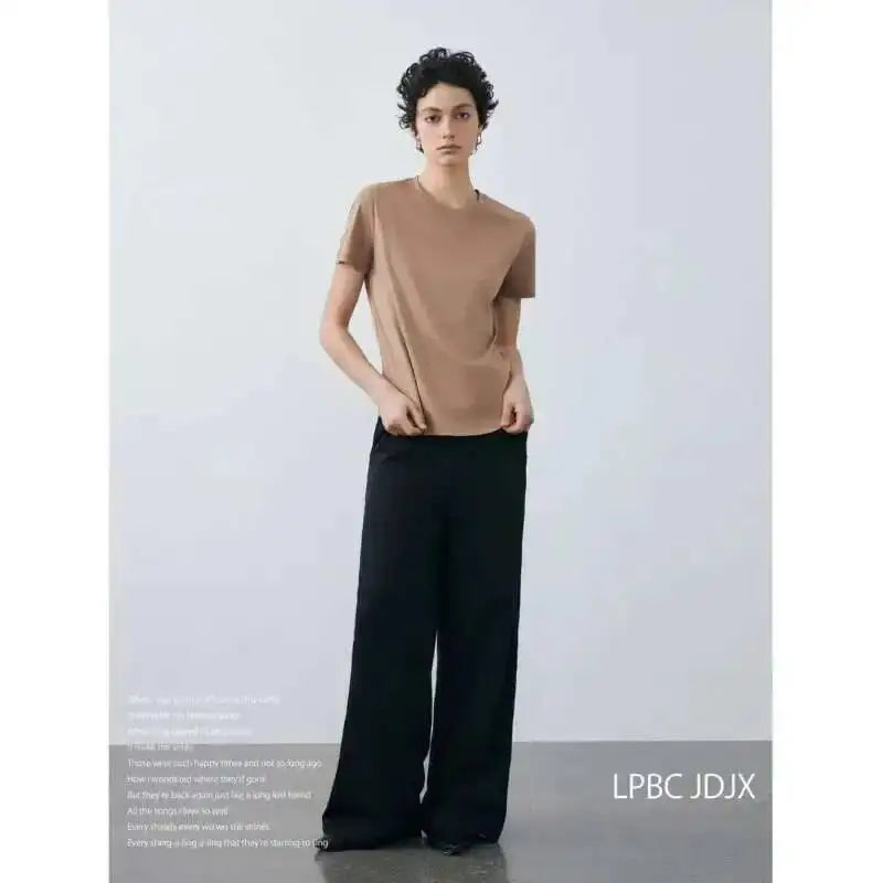 Women's Luxury Mulberry Silk Cotton T-Shirt – Loose Round Neck Short Sleeve Solid Basic Top