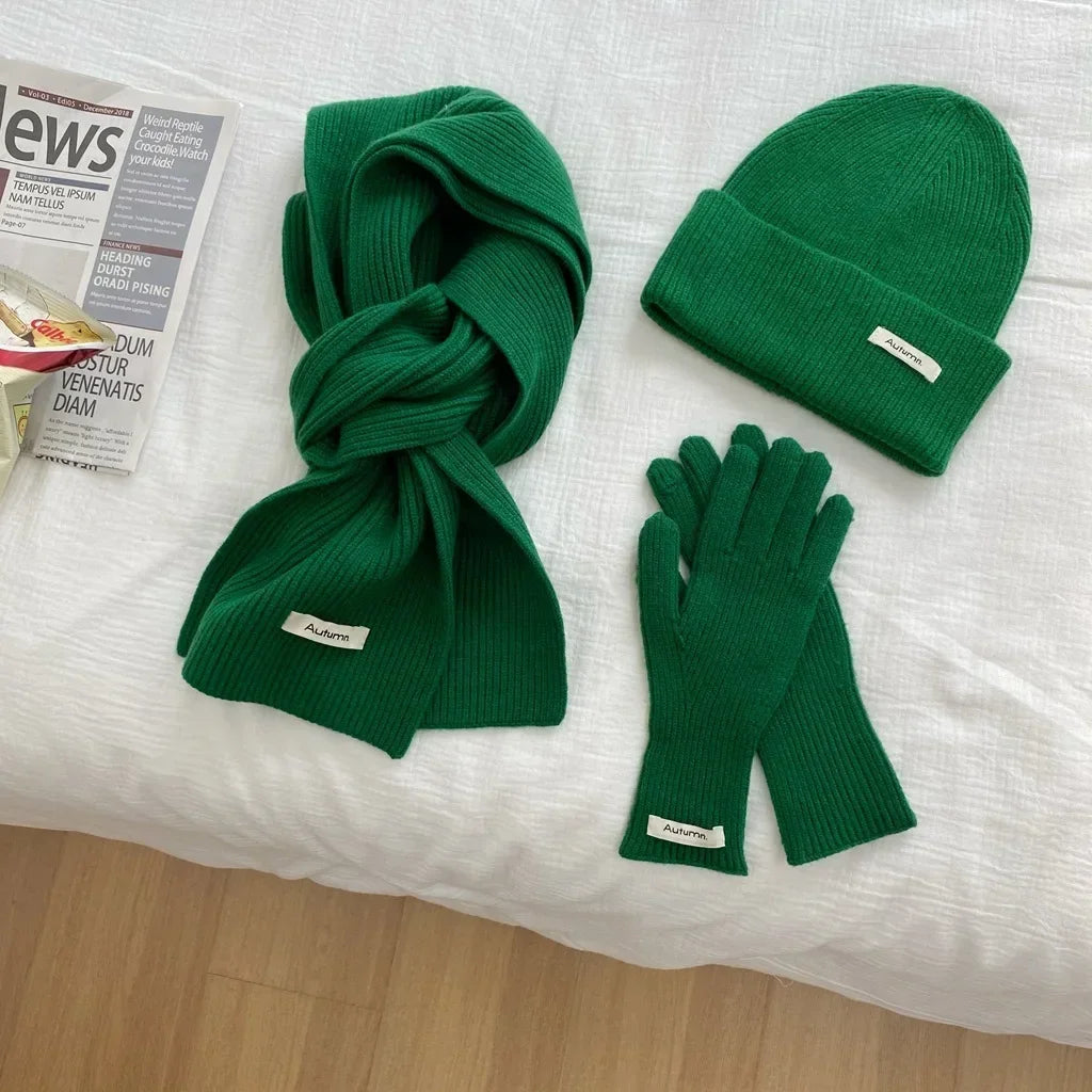 Women's Knit Hat, Scarf & Gloves - Solid Color 3 Piece Winter Set - photo 12