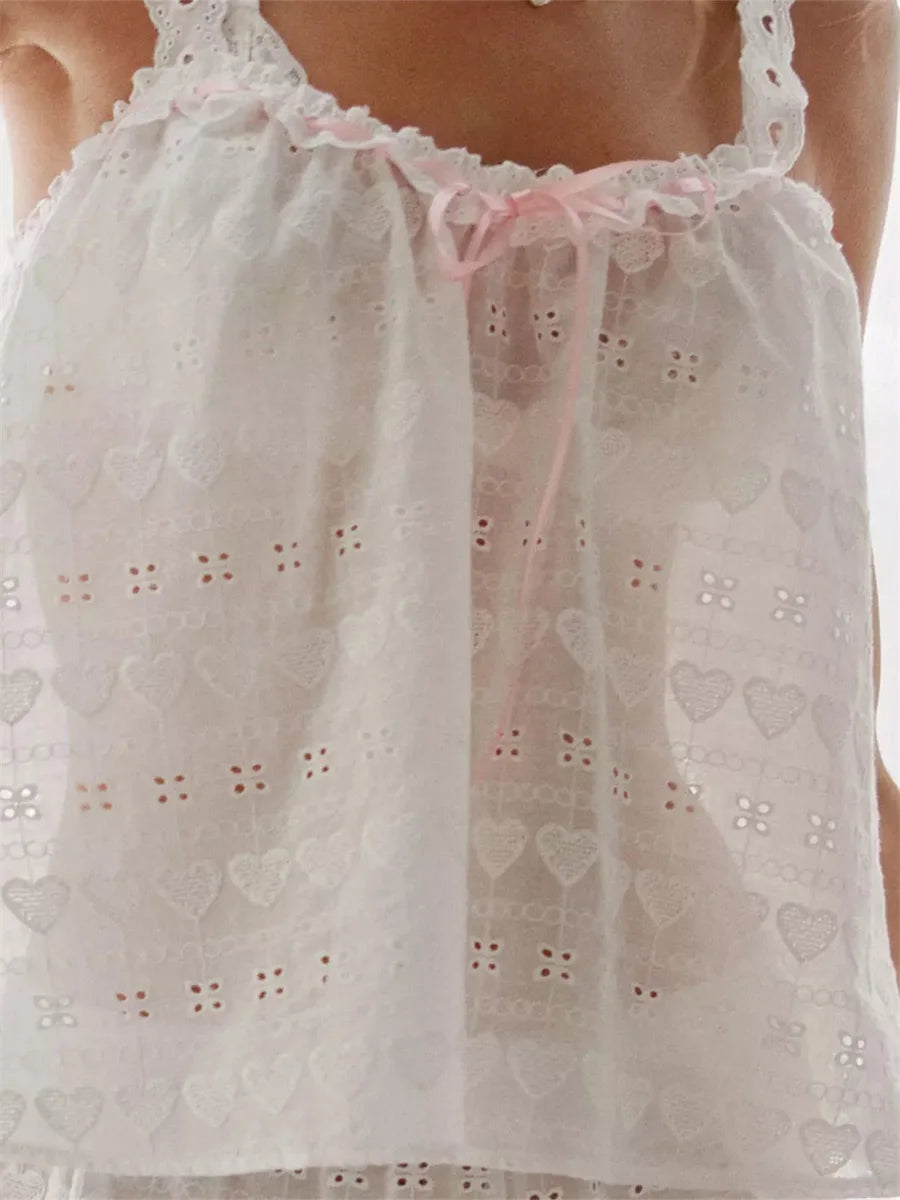 Elegant 2-Piece Pajama Set with Lace Trim Sleeveless Cami Top and Matching Shorts for Women s Sleepwear Ensemble