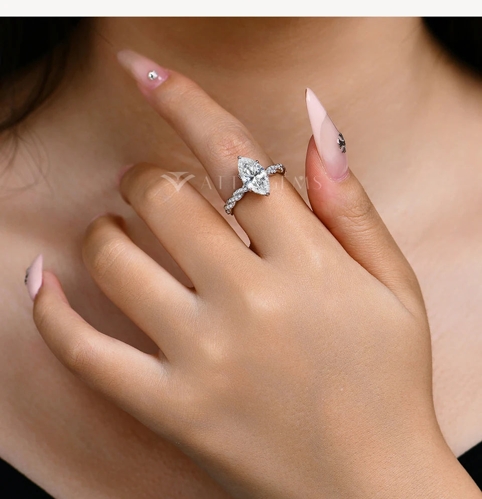 ATTAGEMS 3.0CT Marquise Cut Moissanite Engagement Rings For Women 14*7mm Lab Diamond S925 Sterling Silver Wedding Party Jewelry