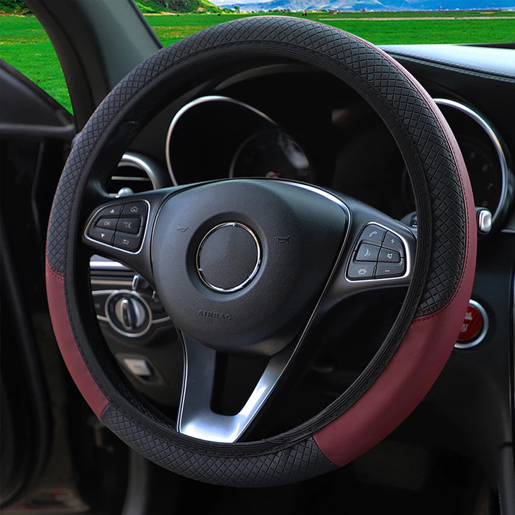 PU Leather Universal Car Steering-wheel Cover 38CM Car-styling Sport Auto Steering Wheel Covers Anti-Slip Automotive Accessories
