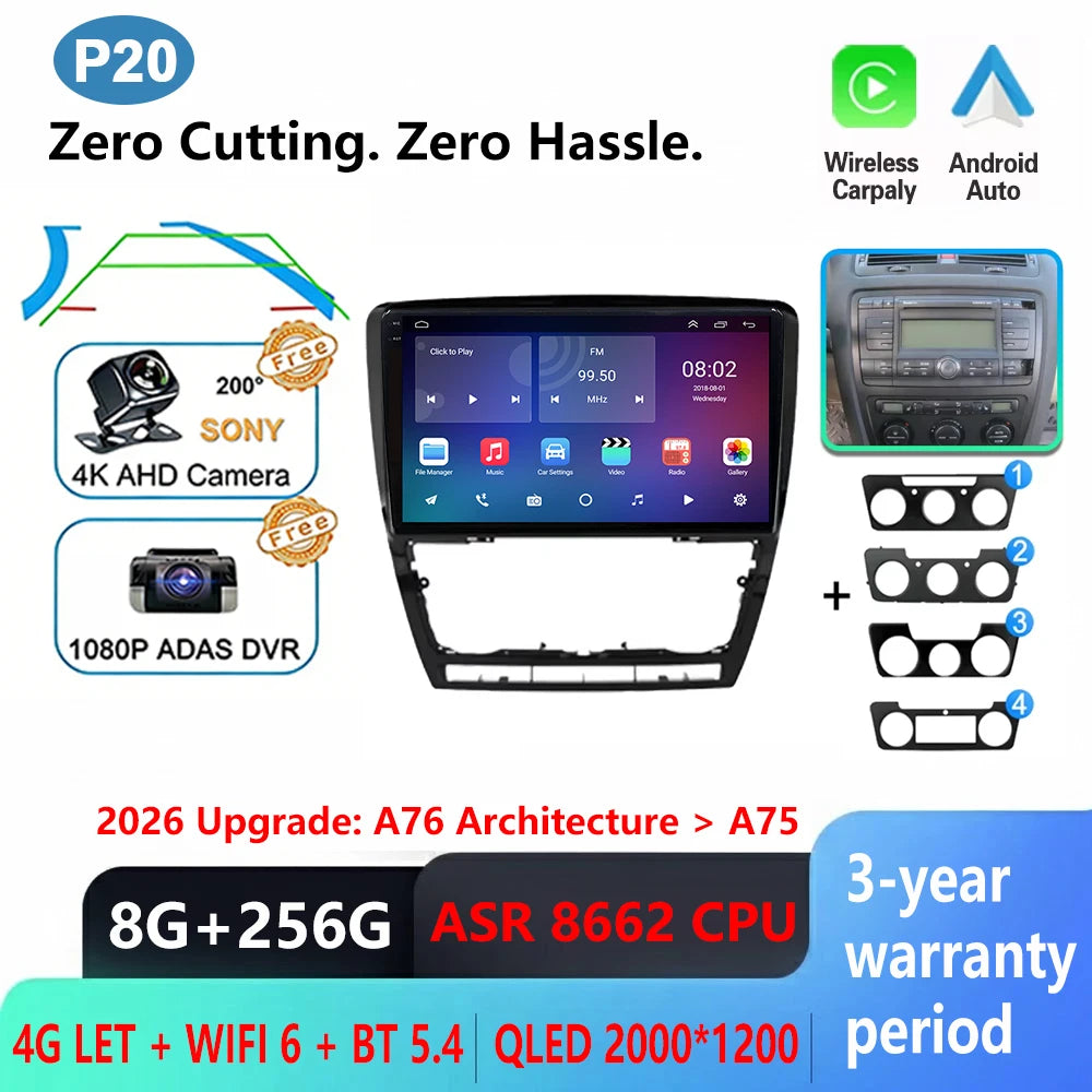 Car Stereo with Apple CarPlay & Android Auto, Compatible with Skoda Octavia 2 A5